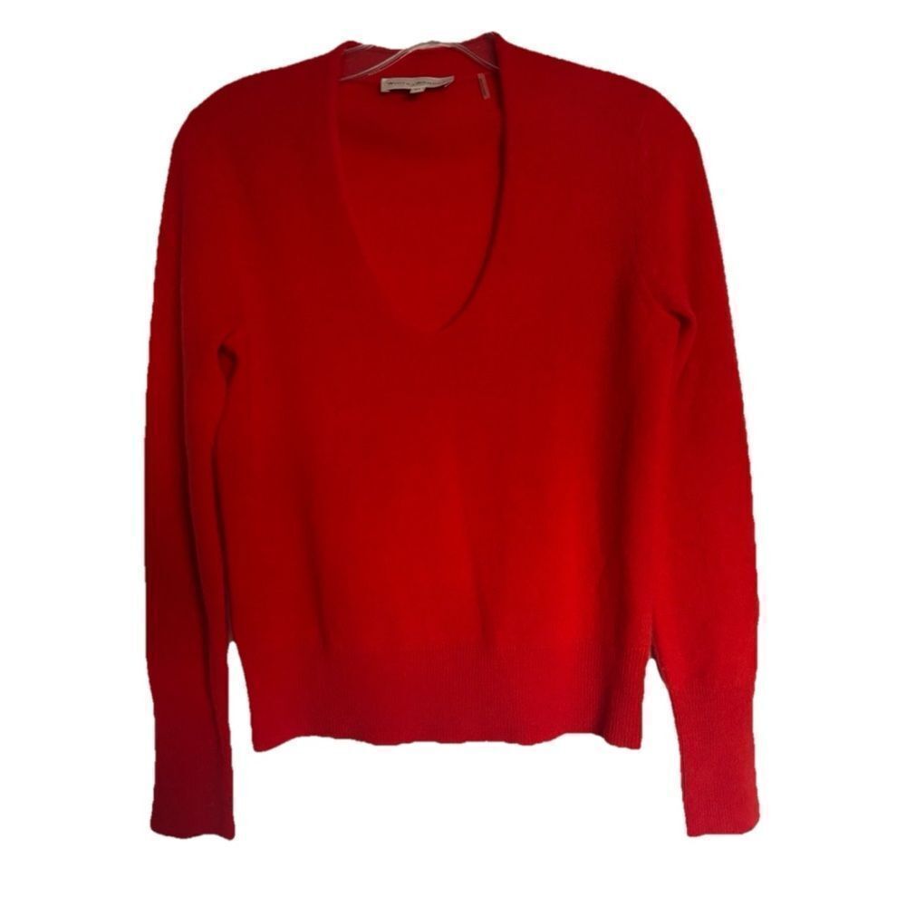 White + Warren Cashmere Bold Red V-Neck Sweater Size XS ~ excellent
